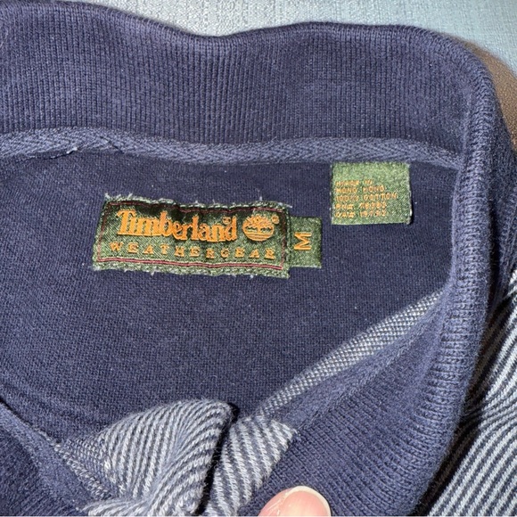 Men's timberland navy/Gray Long Sleeve Polo Shirt size M - Picture 4 of 7